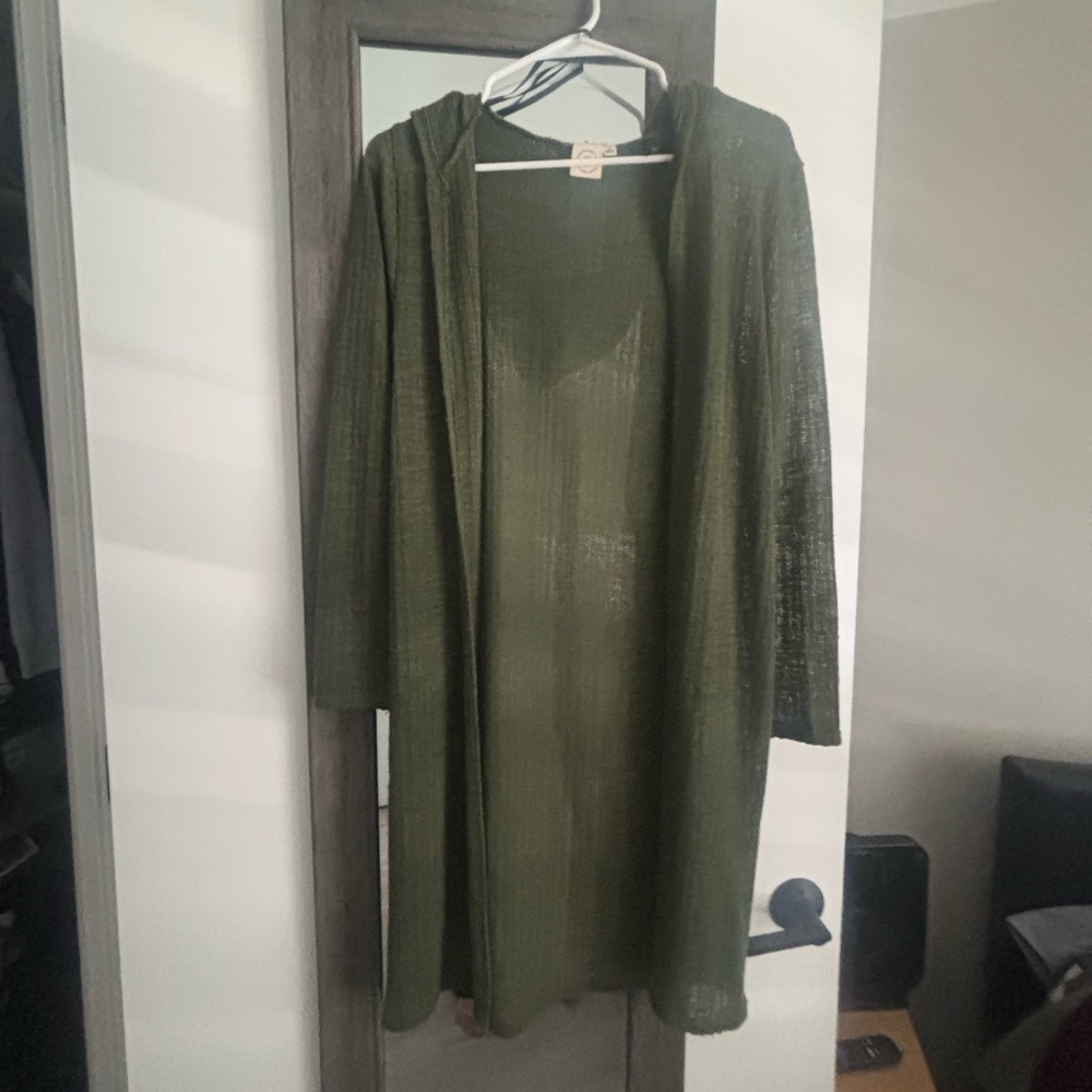 Olive Green Long Knit Cardigan